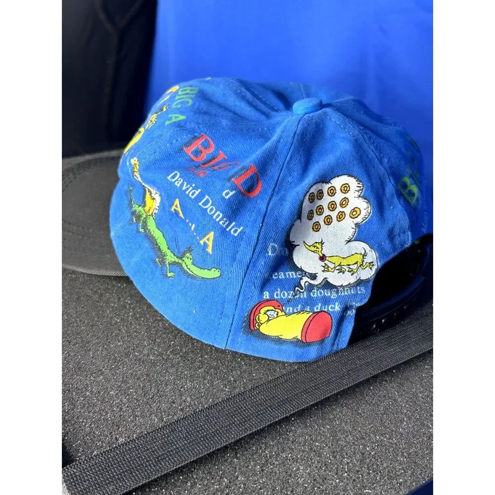 Vtg Dr Seuss Unisex Kids Blue Snapback Baseball Cap ABC Graphic Cartoon Retro‎